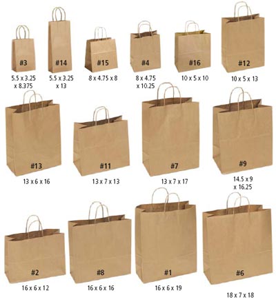 Kraft Paper bags sizes