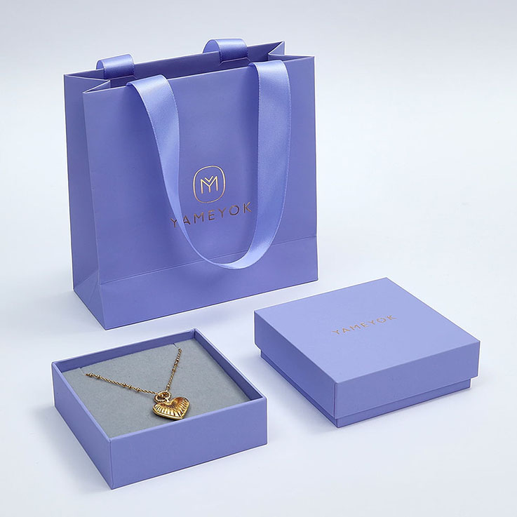 High quality square custom necklace jewelry gift paper box packaging with paper bag